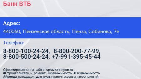 Банк ВТБ - визитка