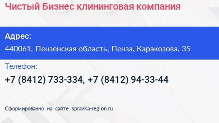 Чистый Бизнес клининговая компания - визитка