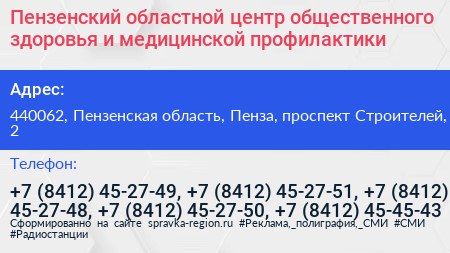 Пензенский областной центр общественного здоровья и медицинской профилактики - визитка