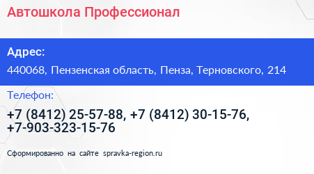Автошкола Профессионал - визитка