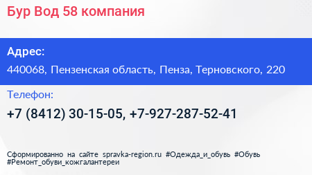 Бур Вод 58 компания - визитка