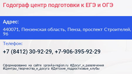 Годограф центр подготовки к ЕГЭ и ОГЭ - визитка