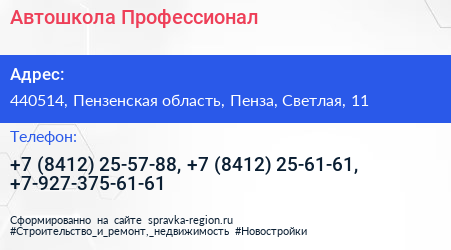 Автошкола Профессионал - визитка