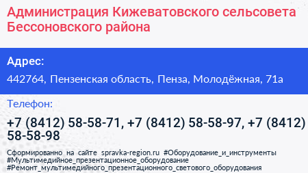 Администрация Кижеватовского сельсовета Бессоновского района - визитка