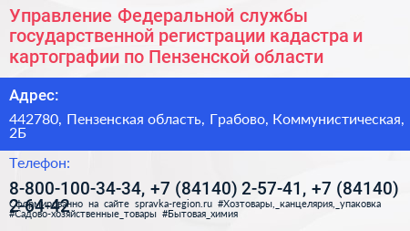 Управление Федеральной службы государственной регистрации кадастра и картографии по Пензенской области - визитка