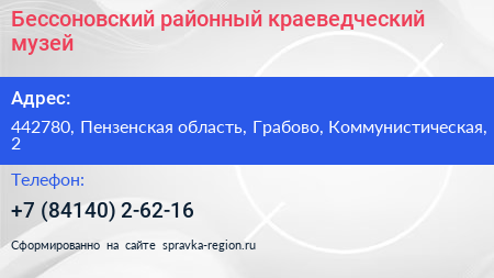Бессоновский районный краеведческий музей - визитка