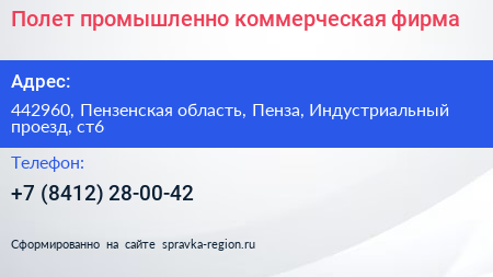 Полет промышленно коммерческая фирма - визитка