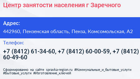 Центр занятости населения г Заречного - визитка