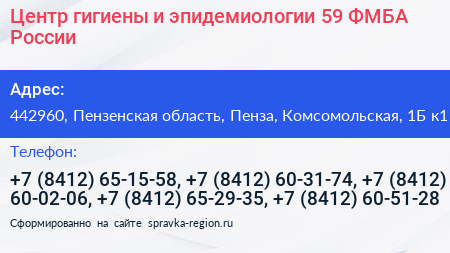 Центр гигиены и эпидемиологии 59 ФМБА России - визитка