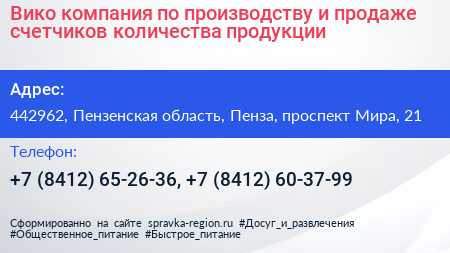 Вико компания по производству и продаже счетчиков количества продукции - визитка