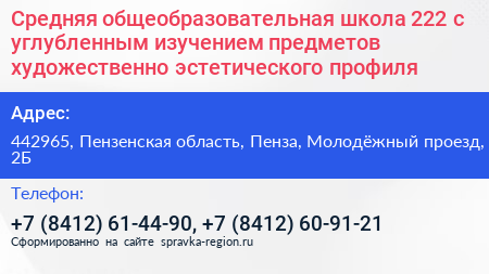 Средняя общеобразовательная школа 222 с углубленным изучением предметов художественно эстетического профиля - визитка