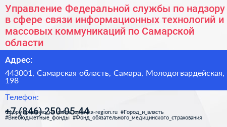 Управление Федеральной службы по надзору в сфере связи информационных технологий и массовых коммуникаций по Самарской области - визитка