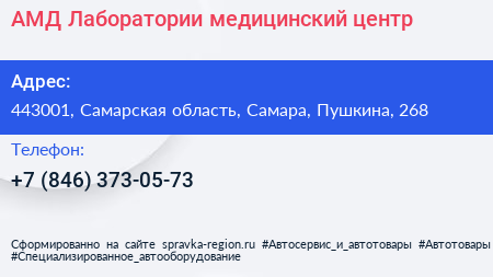 АМД Лаборатории медицинский центр - визитка