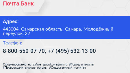 Почта Банк - визитка