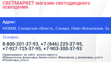 СВЕТМАРКЕТ магазин светодиодного освещения - визитка