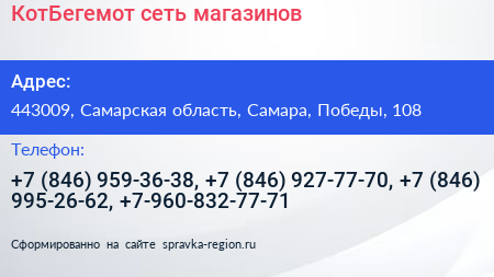 КотБегемот сеть магазинов - визитка