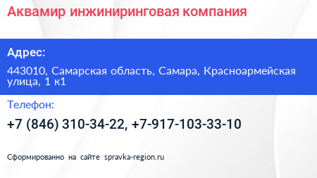 Аквамир инжиниринговая компания - визитка