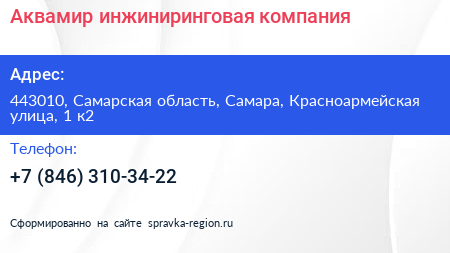 Аквамир инжиниринговая компания - визитка