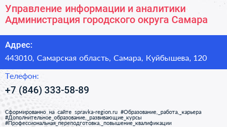 Управление информации и аналитики Администрация городского округа Самара - визитка