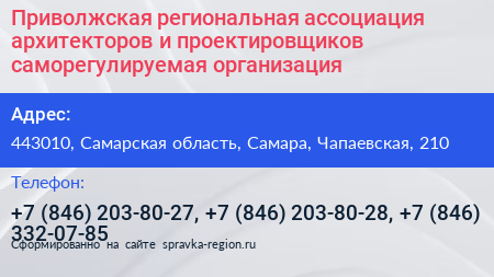 Приволжская региональная ассоциация архитекторов и проектировщиков саморегулируемая организация - визитка
