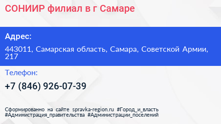 СОНИИР филиал в г Самаре - визитка