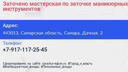 Заточено мастерская по заточке маникюрных инструментов - визитка