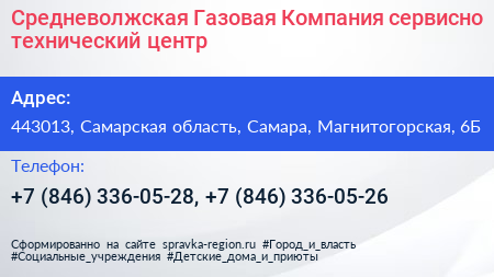 Средневолжская Газовая Компания сервисно технический центр - визитка