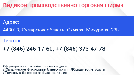 Видикон производственно торговая фирма - визитка