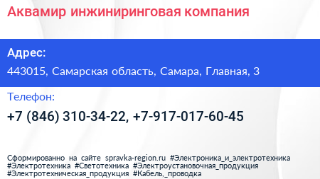 Аквамир инжиниринговая компания - визитка