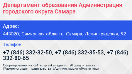 Департамент образования Администрация городского округа Самара - визитка