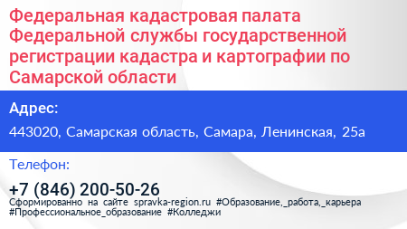 Федеральная кадастровая палата Федеральной службы государственной регистрации кадастра и картографии по Самарской области - визитка