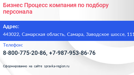 Бизнес Процесс компания по подбору персонала - визитка