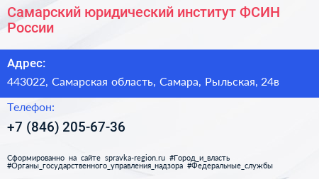 Самарский юридический институт ФСИН России - визитка