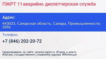 ПЖРТ 11 аварийно диспетчерская служба - визитка