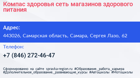 Компас здоровья сеть магазинов здорового питания - визитка