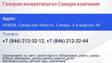 Газпром межрегионгаз Самара компания - визитка