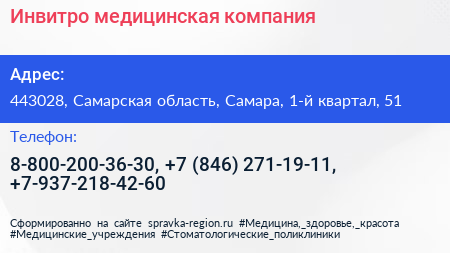 Инвитро медицинская компания - визитка