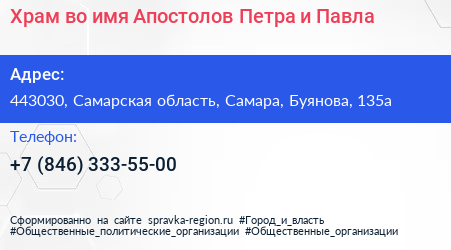 Храм во имя Апостолов Петра и Павла - визитка