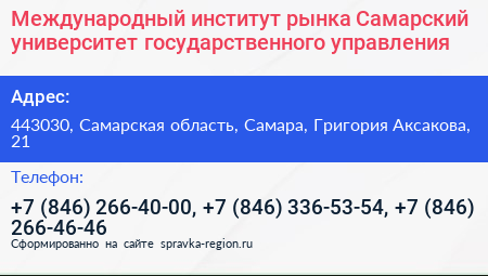 Международный институт рынка Самарский университет государственного управления - визитка