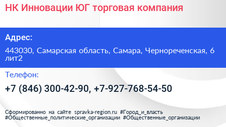 НК Инновации ЮГ торговая компания - визитка