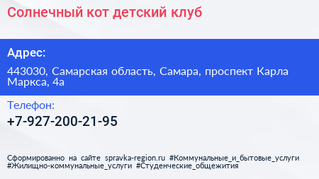 Солнечный кот детский клуб - визитка