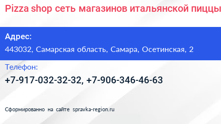 Pizza shop сеть магазинов итальянской пиццы - визитка