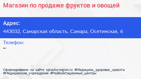 Магазин по продаже фруктов и овощей - визитка