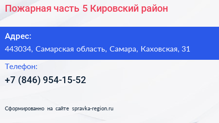 Пожарная часть 5 Кировский район - визитка