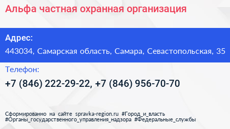 Альфа частная охранная организация - визитка