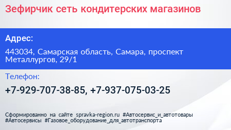 Зефирчик сеть кондитерских магазинов - визитка