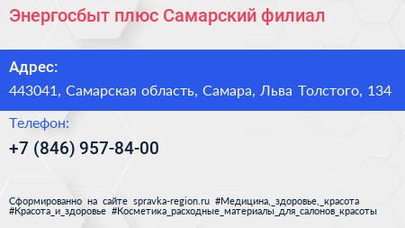 Энергосбыт плюс Самарский филиал - визитка