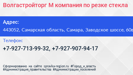 Волгастройторг М компания по резке стекла - визитка