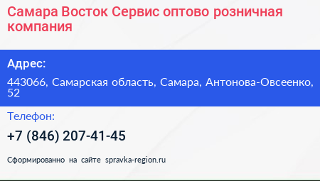 Самара Восток Сервис оптово розничная компания - визитка
