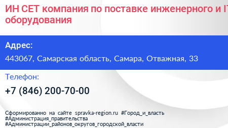 ИН СЕТ компания по поставке инженерного и IT оборудования - визитка